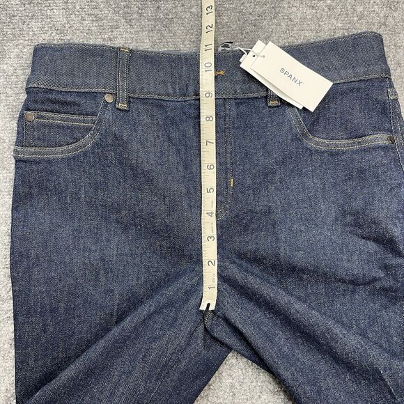 Spanx Jeans Womens Medium Petite Raw Indigo Flare Pull On 31.5" Inseam  NEW - Picture 11 of 13